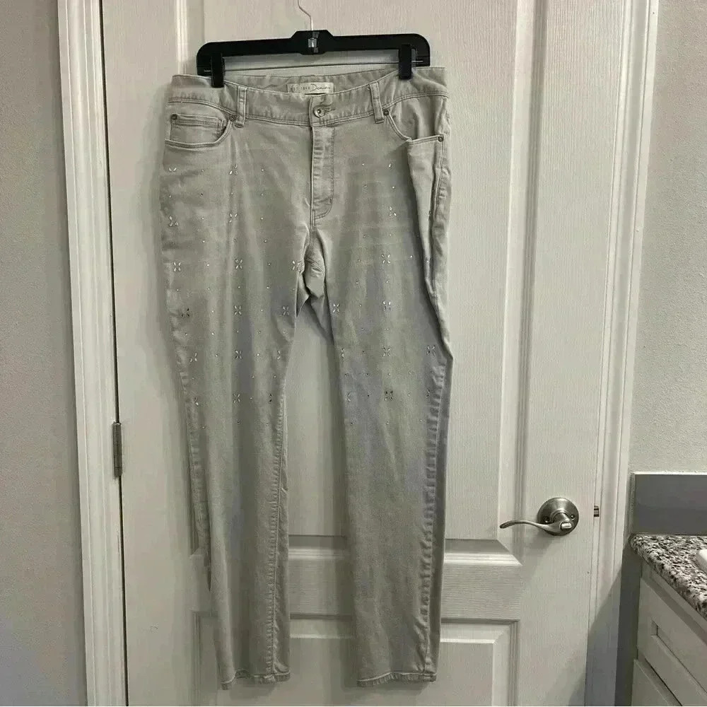 Light Gray Denim Jeans with Bling/Rhinestone by Cato